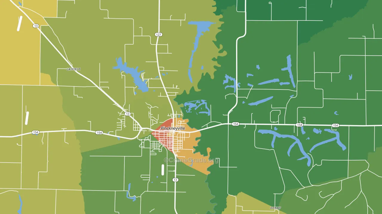 Pinckneyville, IL Map of Robbery Rates
