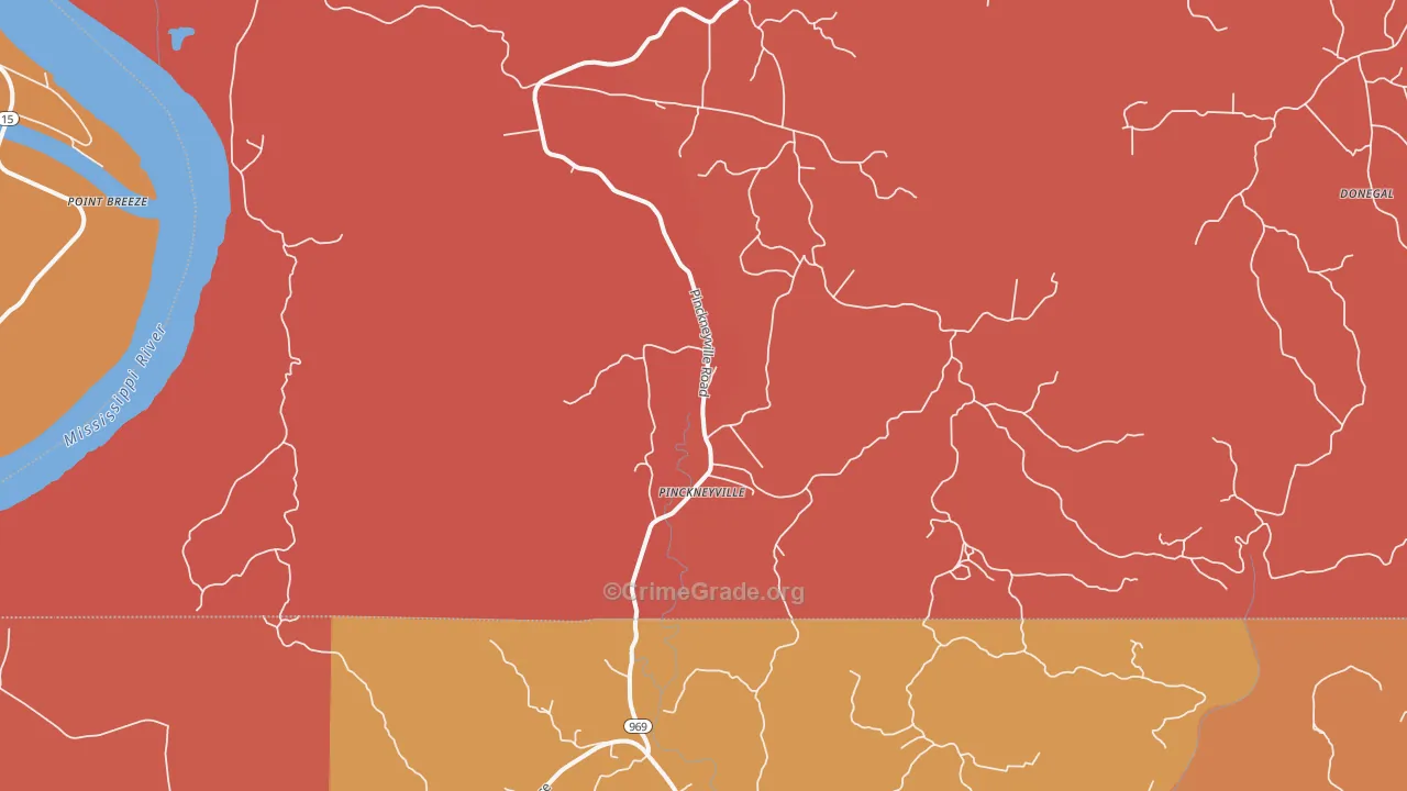 Pinckneyville, MS Map of Robbery Rates