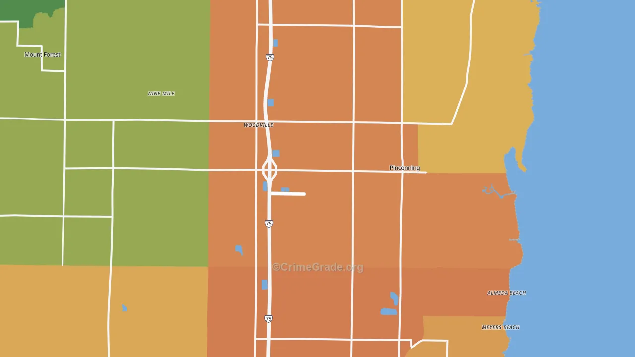 Pinconning, MI Map of Robbery Rates
