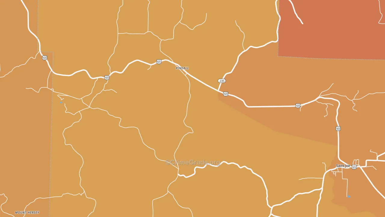 Pindall, AR Map of Robbery Rates