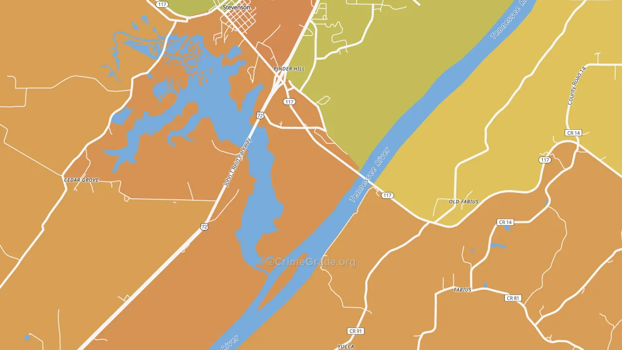 Pinder Hill, AL Map of Robbery Rates
