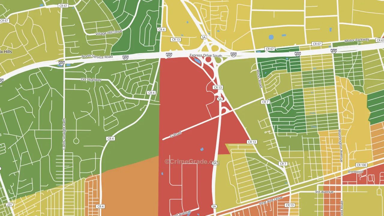 Pine Aire, NY Map of Robbery Rates