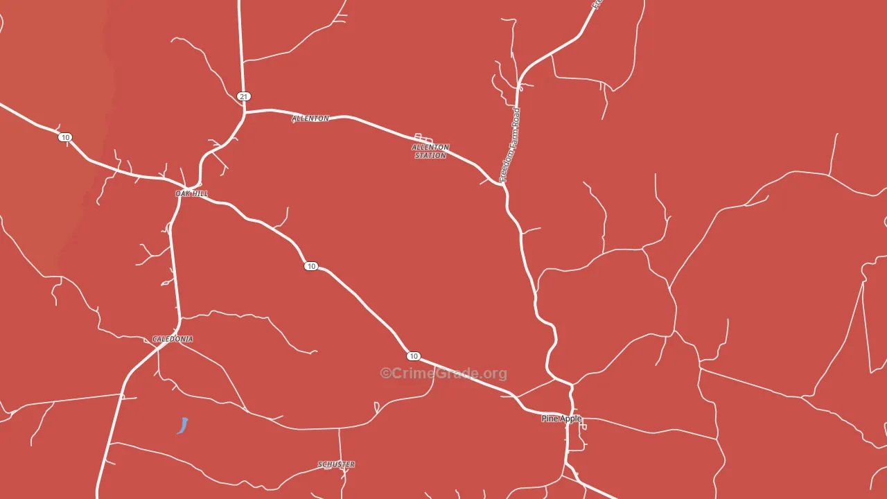 Pine Apple, AL Map of Robbery Rates