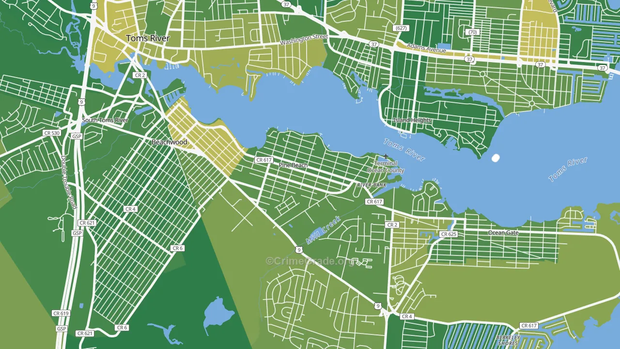 Pine Beach, NJ Map of Robbery Rates