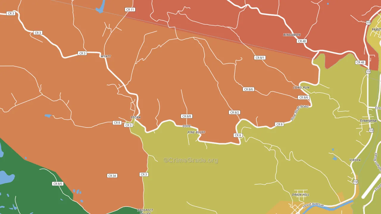 Pine Bluff, WV Map of Robbery Rates