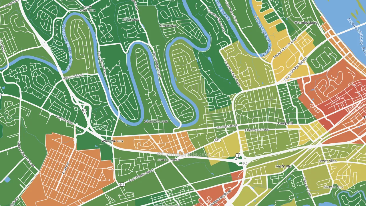 Pine Brook, Camp Hill, PA Map of Robbery Rates
