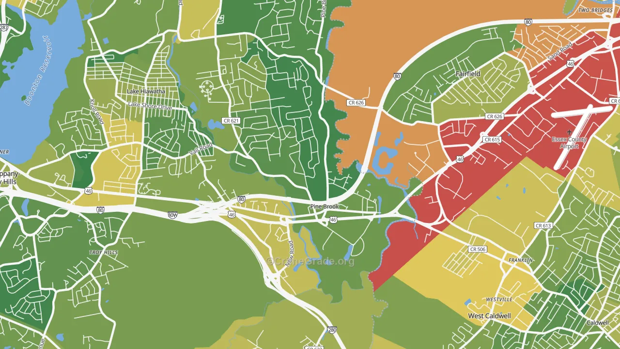 Pine Brook, NJ Map of Robbery Rates