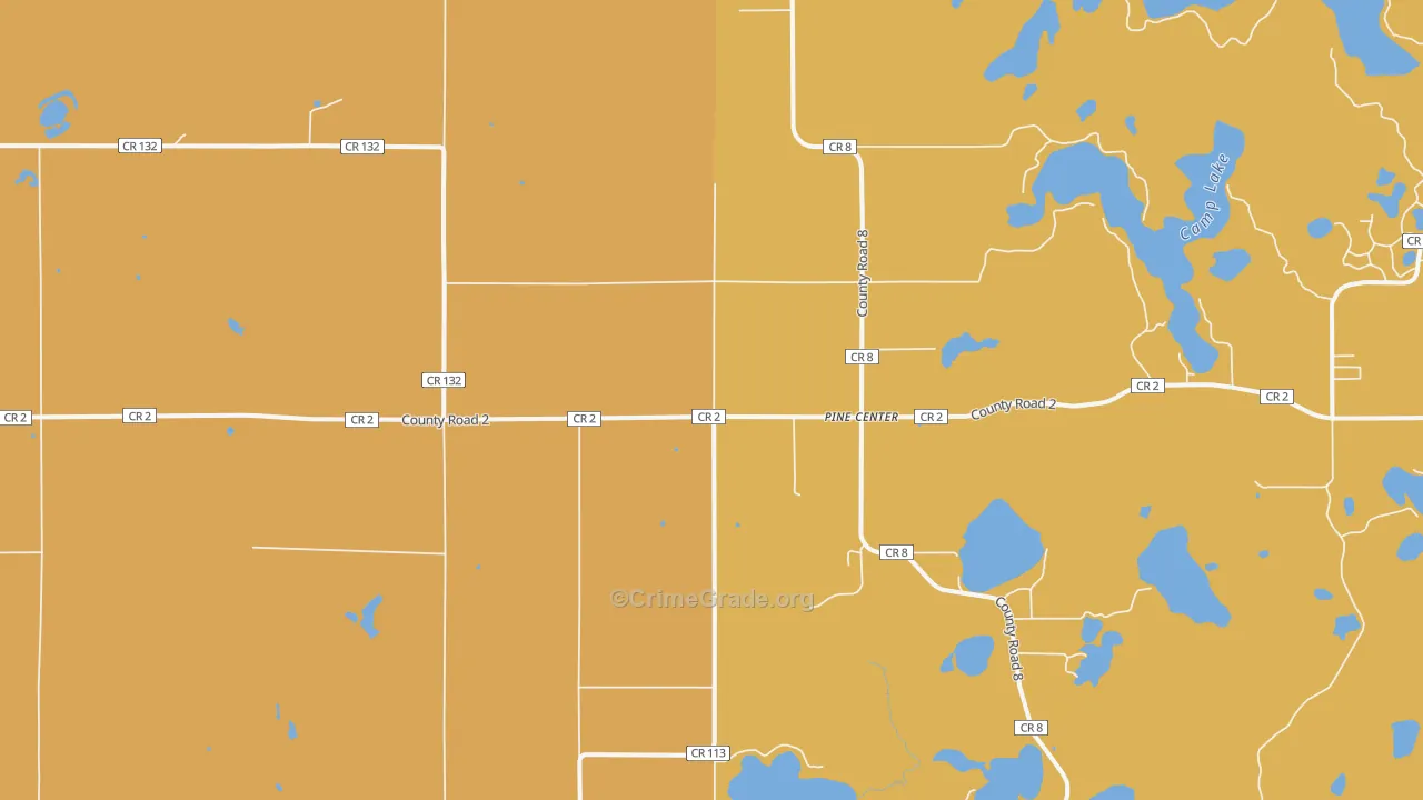Pine Center, MN Map of Robbery Rates