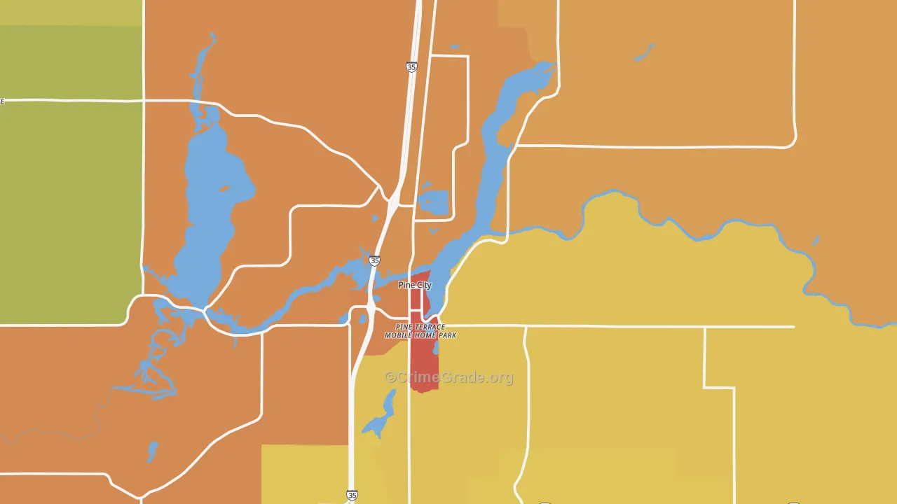 Pine City, MN Map of Robbery Rates