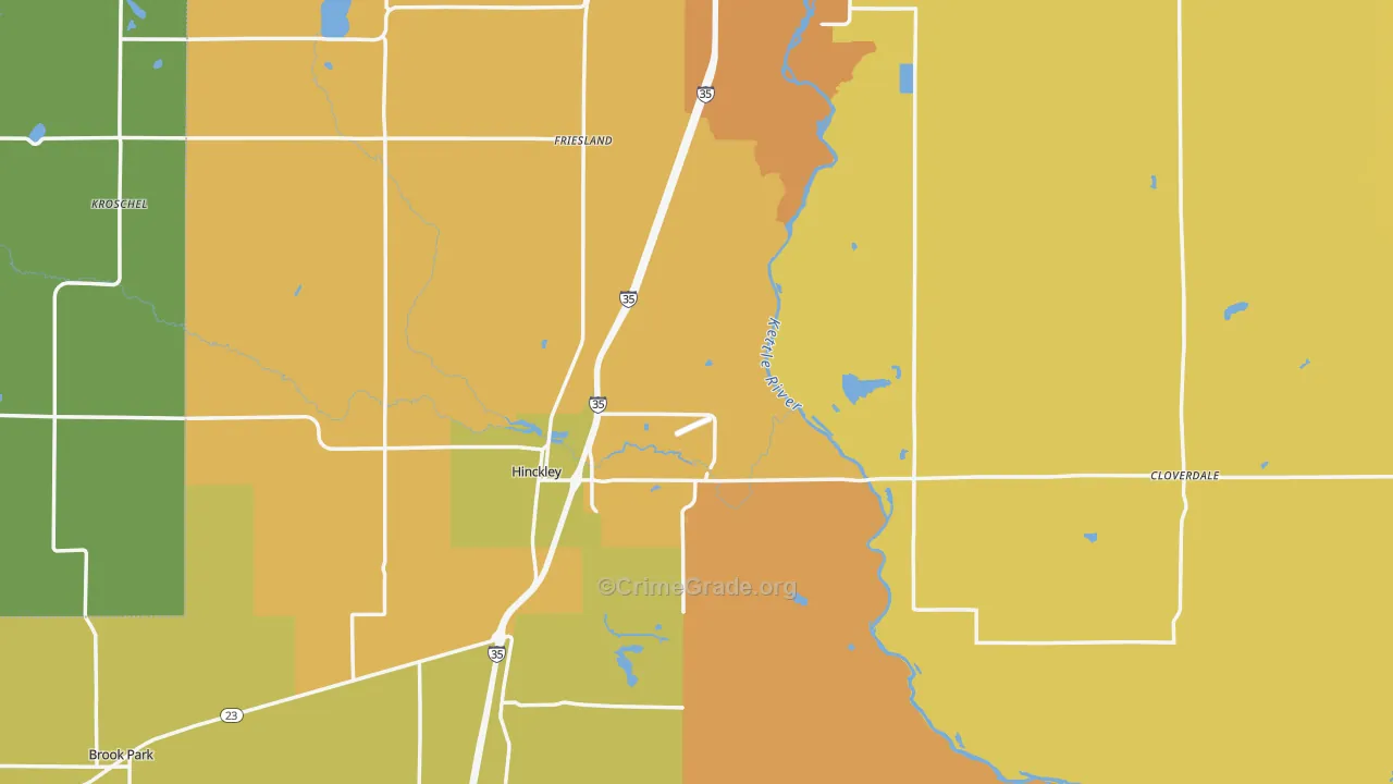 Pine County, MN Map of Robbery Rates