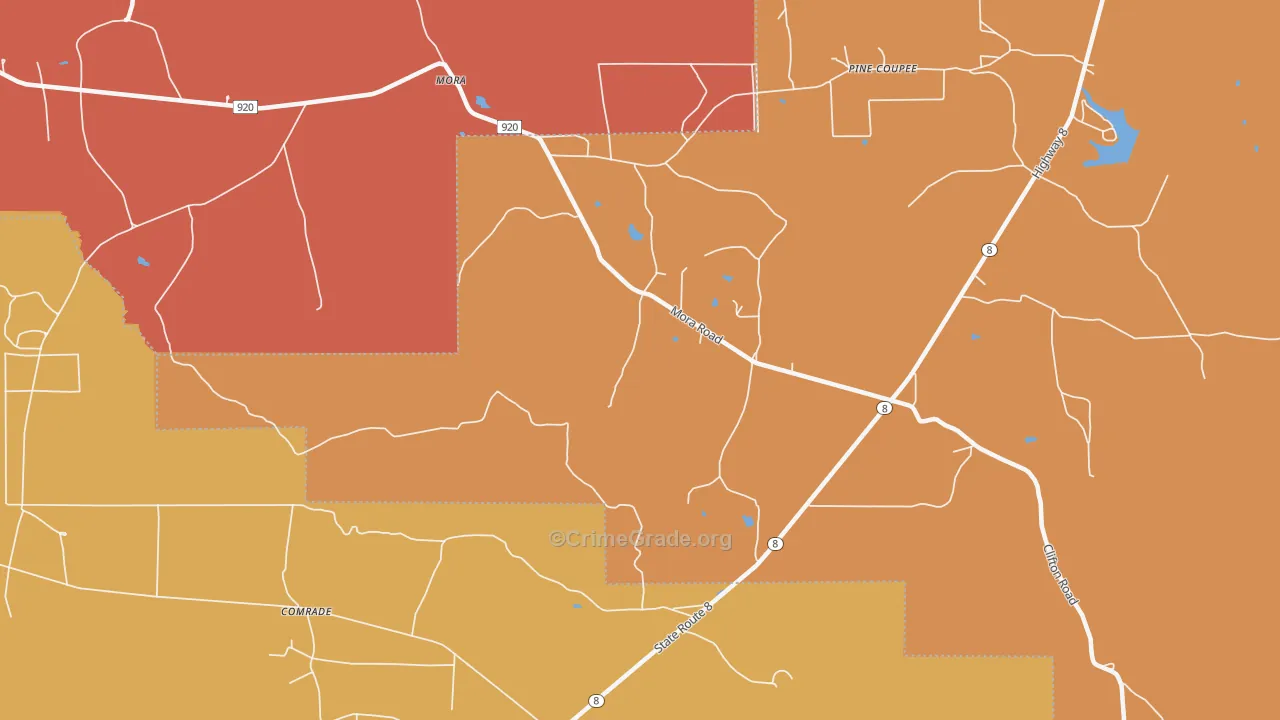 Pine Coupee, LA Map of Robbery Rates