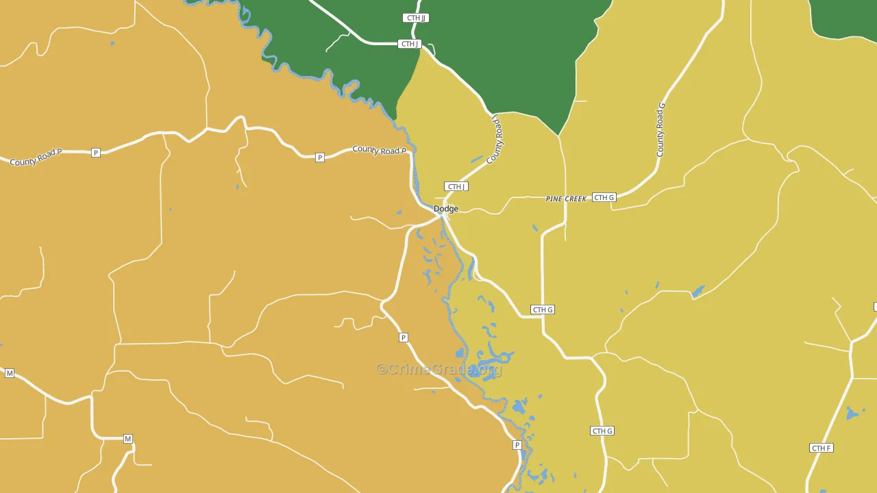 Pine Creek, WI Map of Robbery Rates