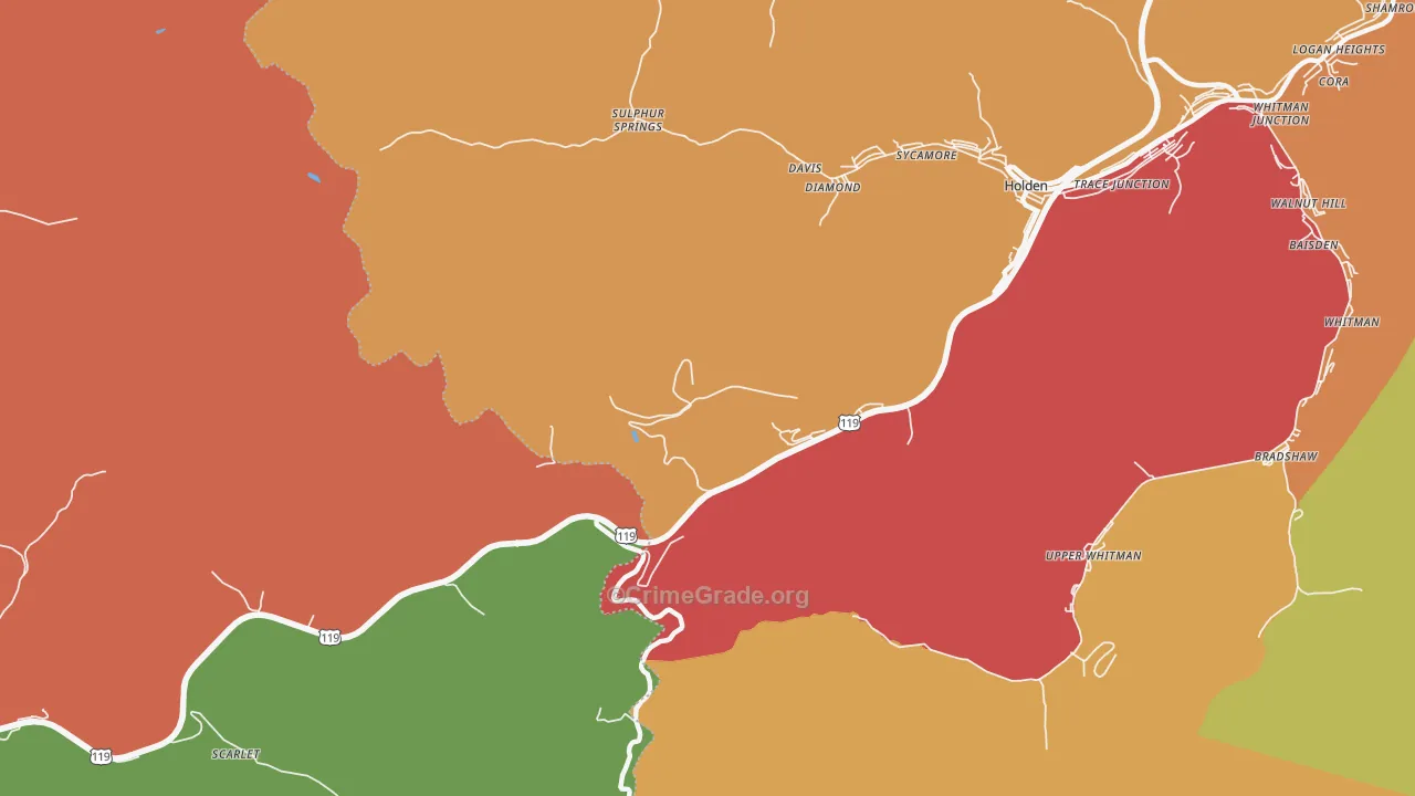 Pine Creek, WV Map of Robbery Rates
