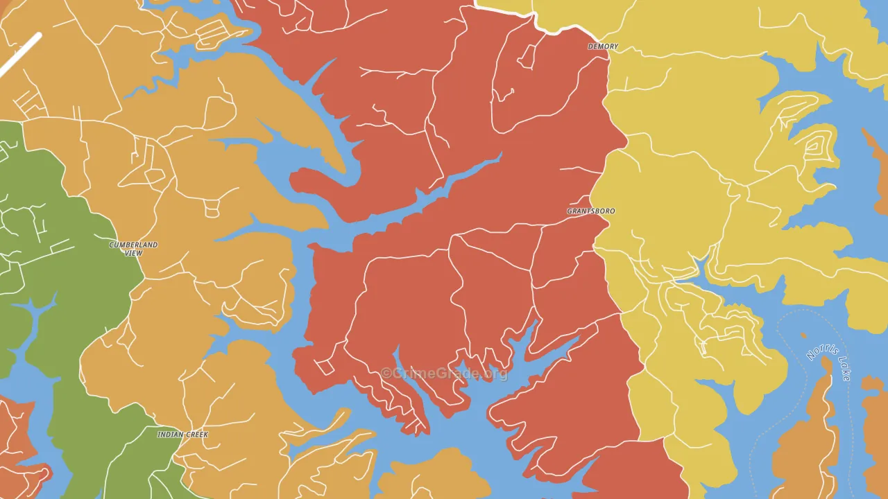 Pine Crest, TN Map of Robbery Rates