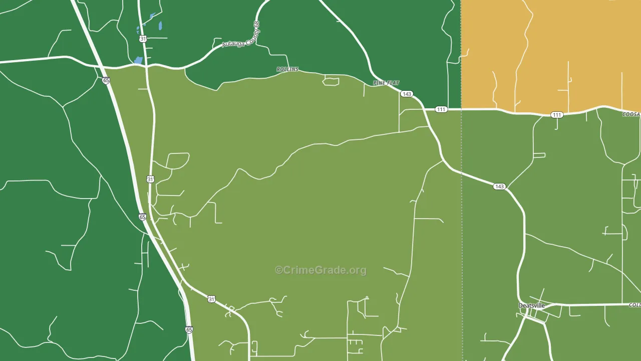 Pine Flat, AL Map of Robbery Rates