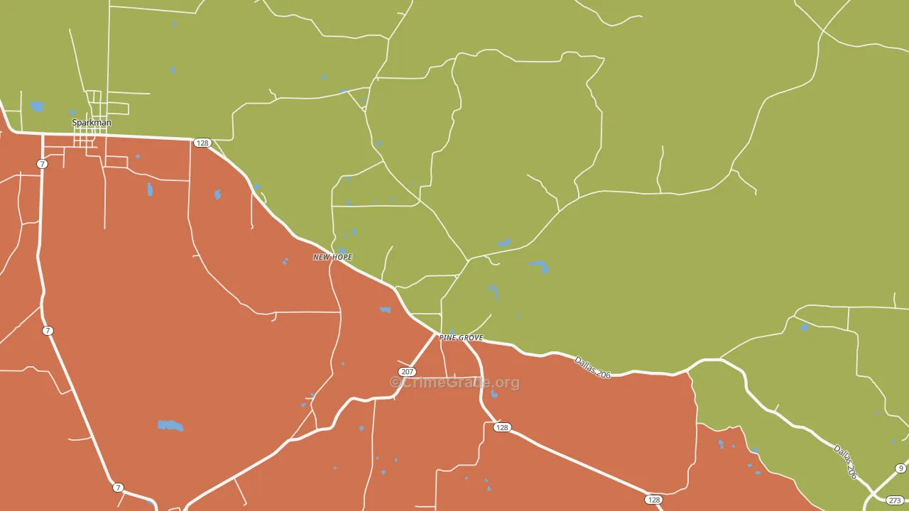 Pine Grove, AR Map of Robbery Rates