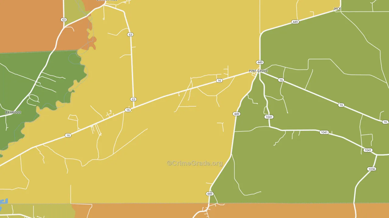 Pine Grove, LA Map of Robbery Rates