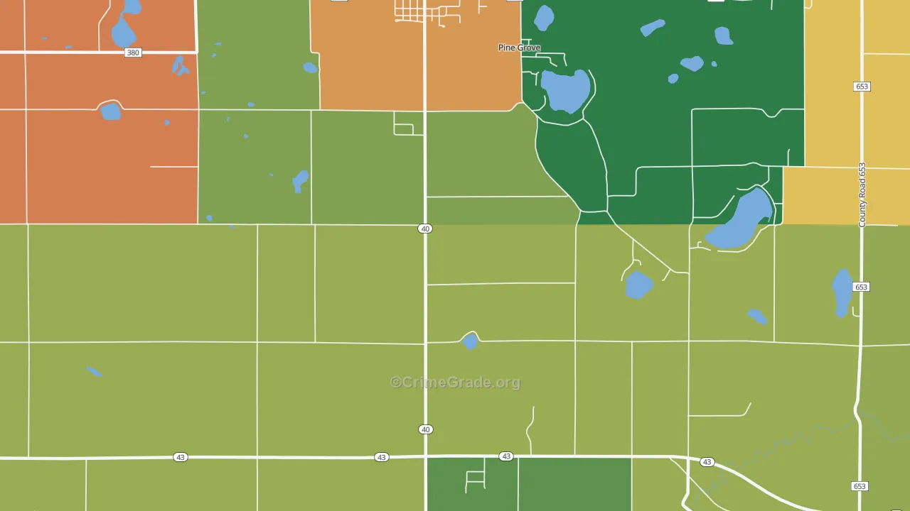 Pine Grove, MI Map of Robbery Rates