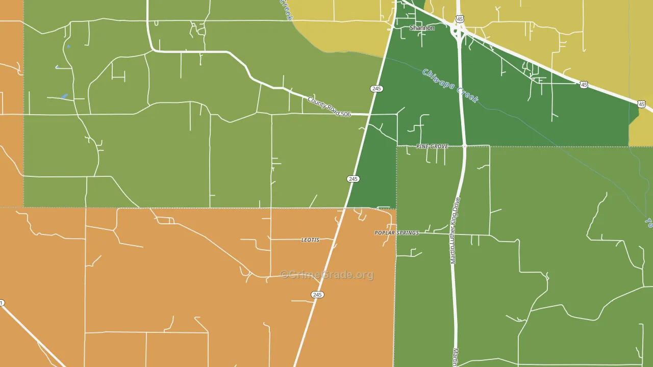 Pine Grove, MS Map of Robbery Rates