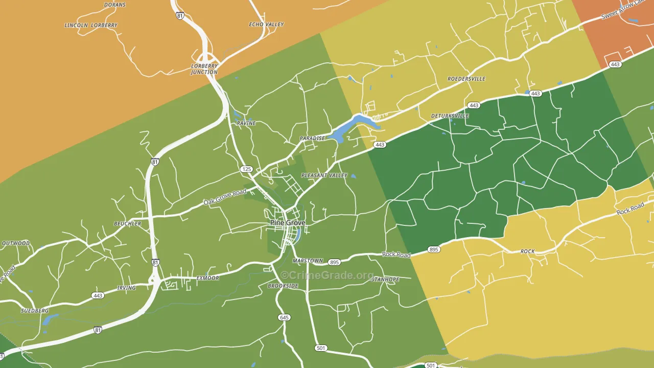 Pine Grove, PA Map of Robbery Rates