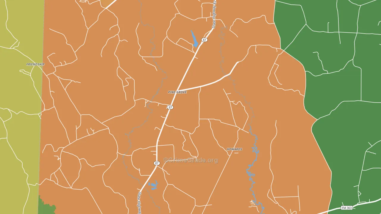 Pine Grove, TX Map of Robbery Rates