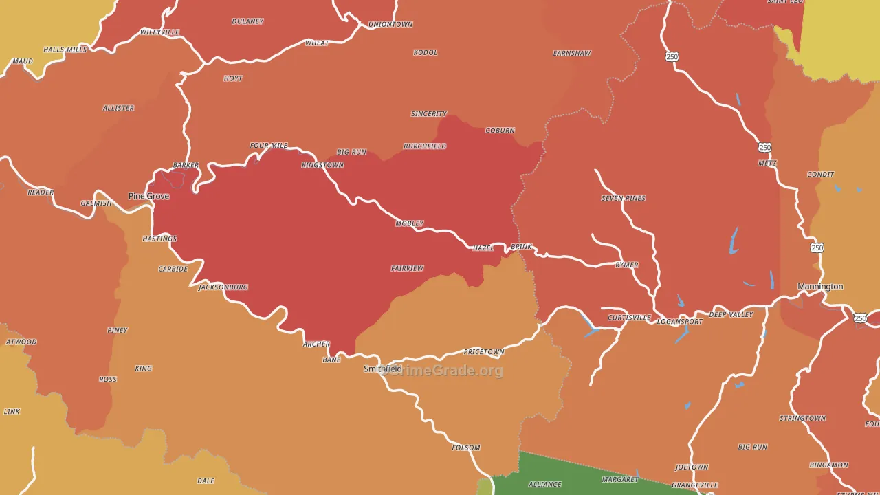 Pine Grove, WV Map of Robbery Rates