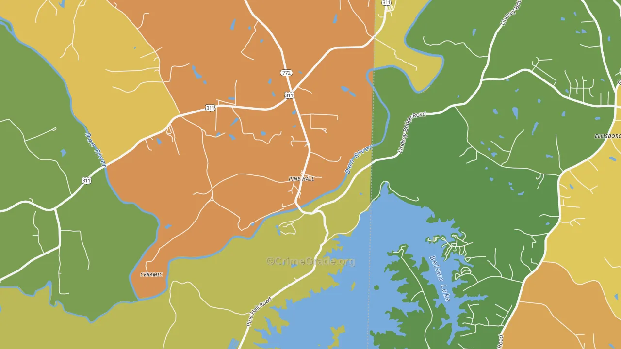 Pine Hall, NC Map of Robbery Rates