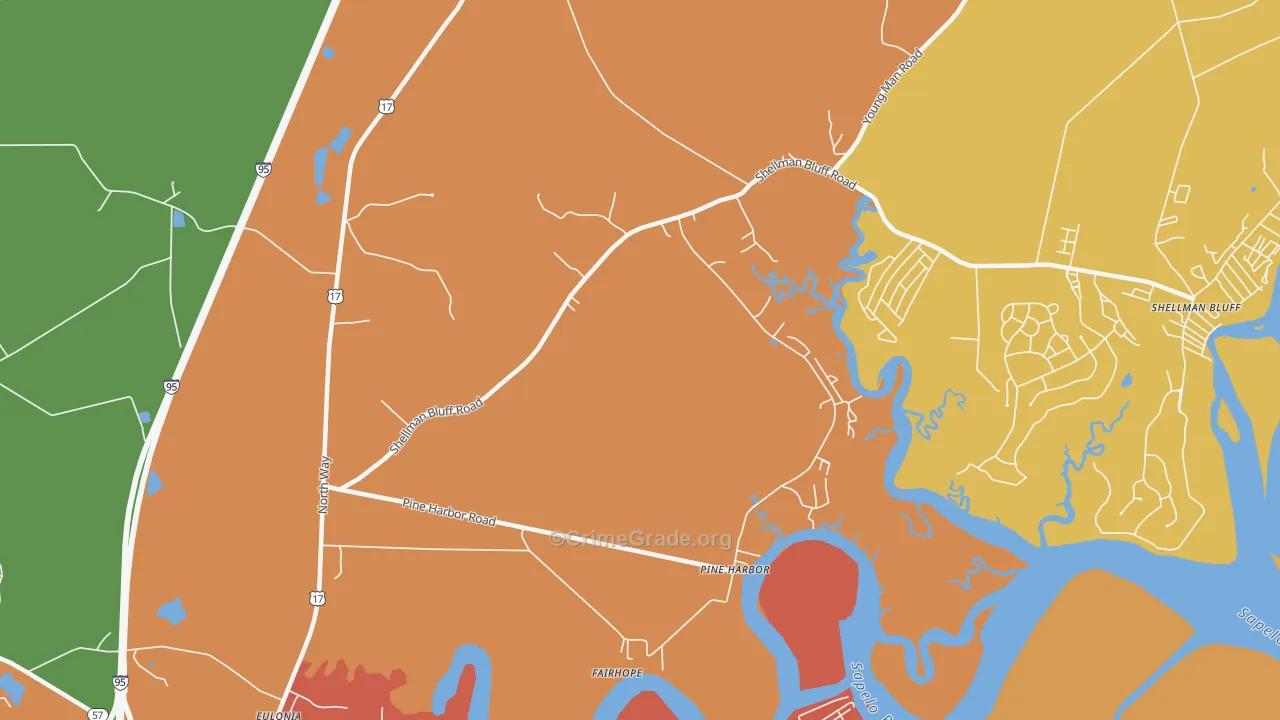 Pine Harbor, GA Map of Robbery Rates