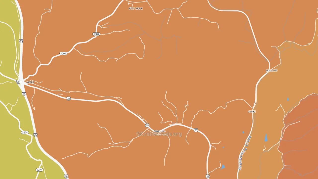Pine Hill, KY Map of Robbery Rates