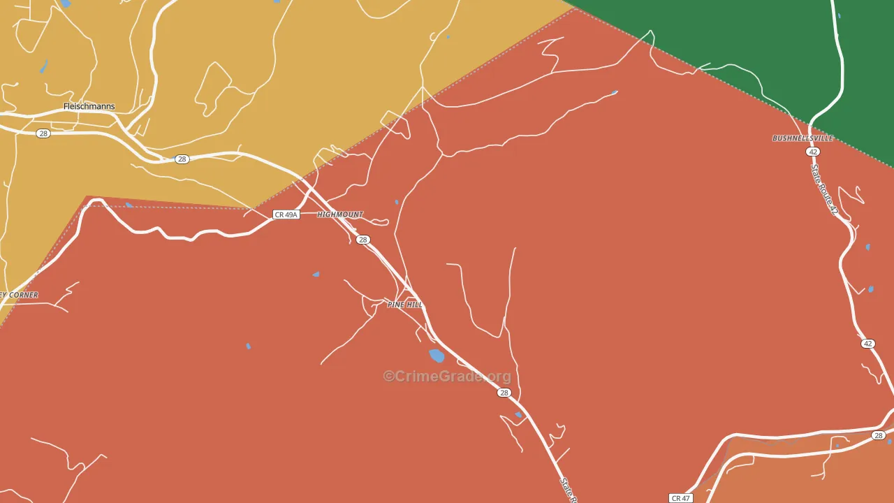 Pine Hill, NY Map of Robbery Rates