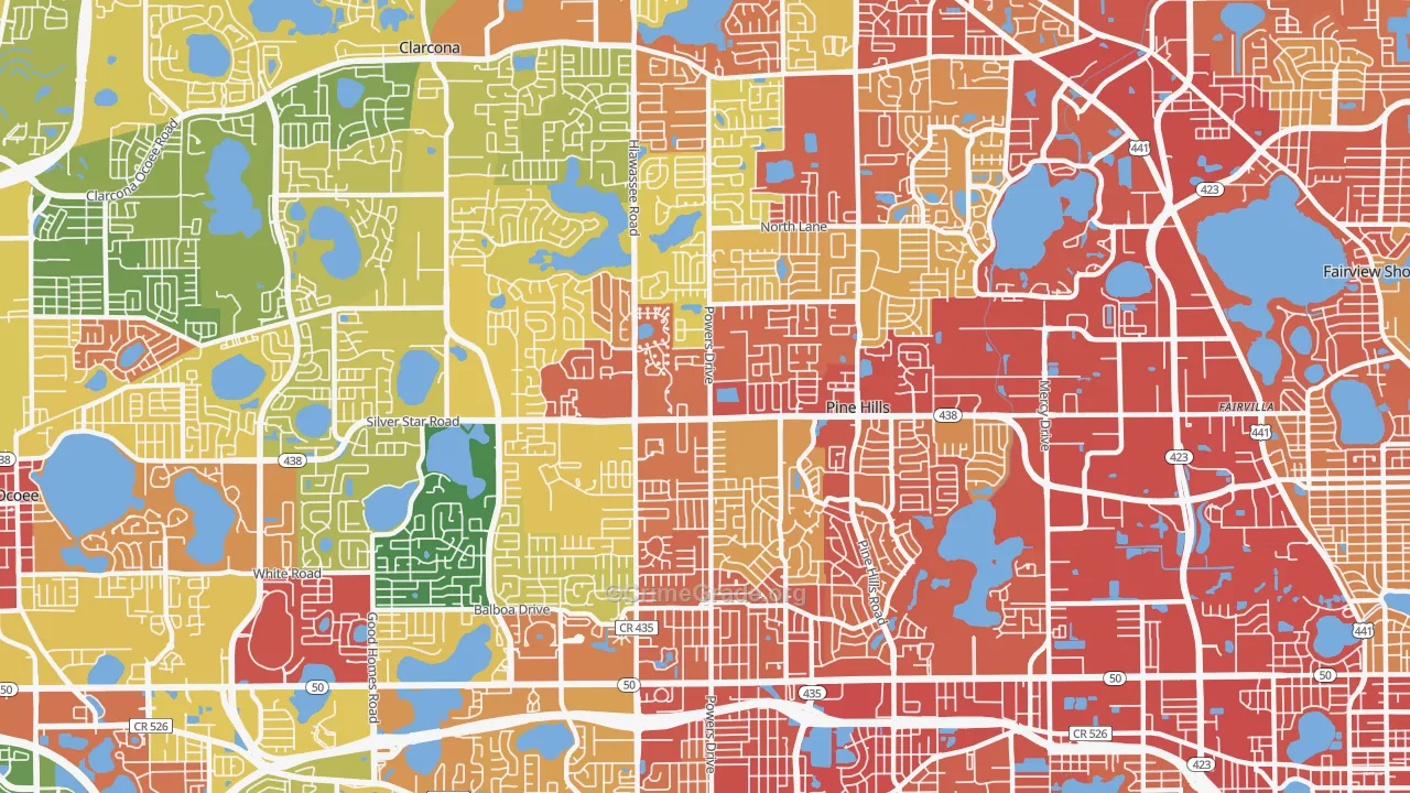 Pine Hills, FL Map of Robbery Rates