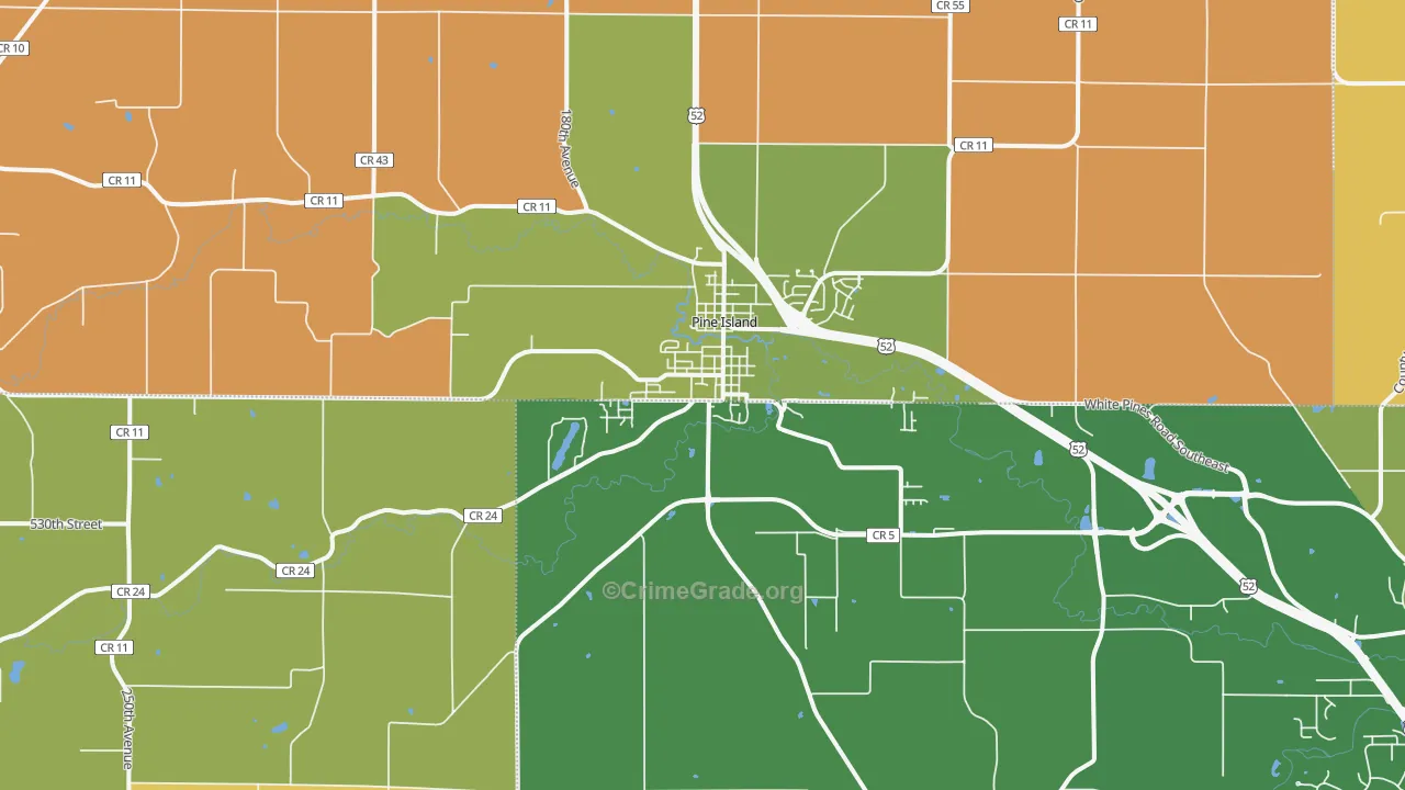 Pine Island, MN Map of Robbery Rates