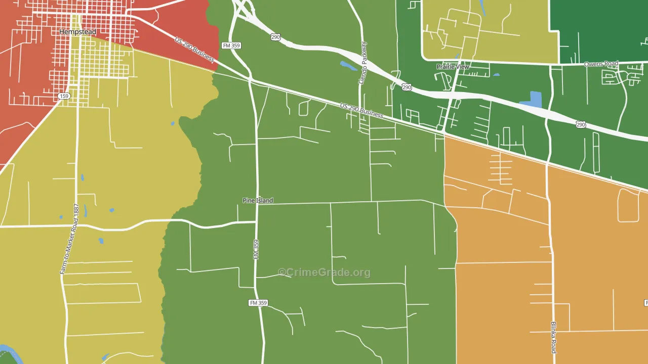 Pine Island, TX Map of Robbery Rates