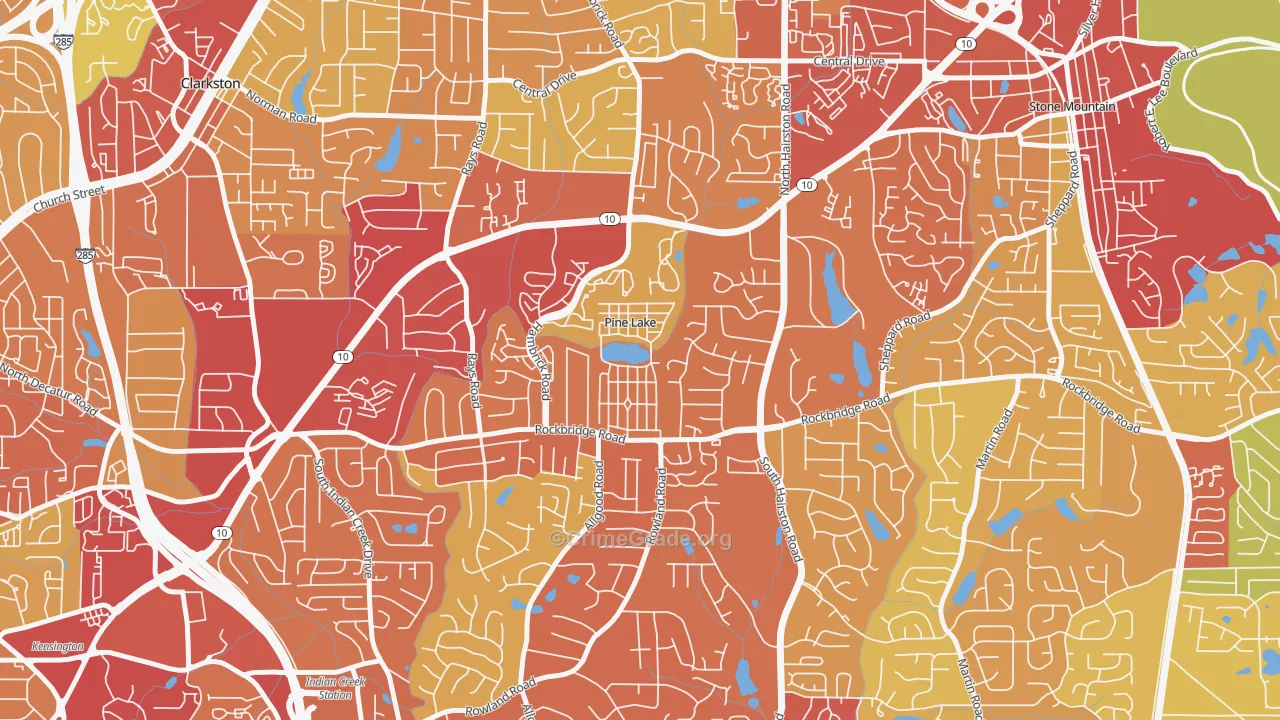 Pine Lake, GA Map of Robbery Rates