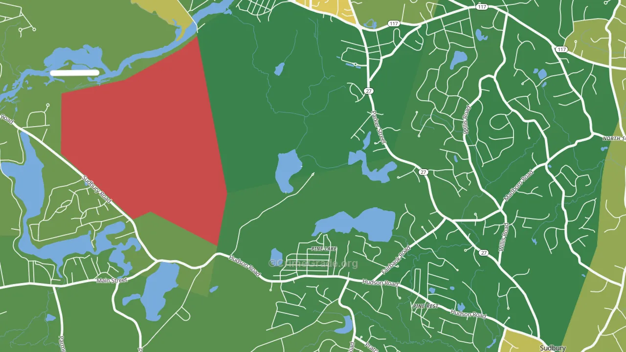 Pine Lake, MA Map of Robbery Rates