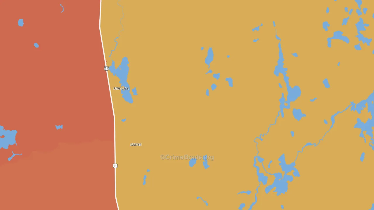 Pine Lake, WI Map of Robbery Rates