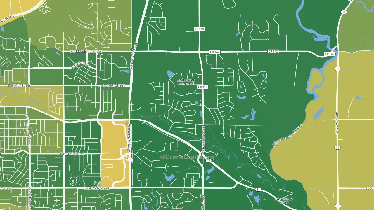 Pine Lakes Addition, SD Map of Robbery Rates