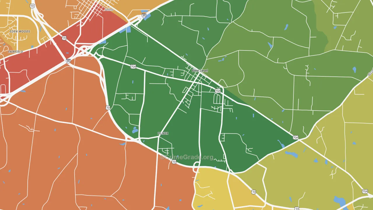 Pine Level, NC Map of Robbery Rates