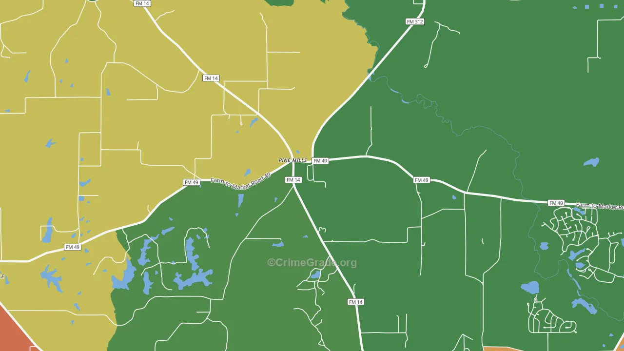 Pine Mills, TX Map of Robbery Rates