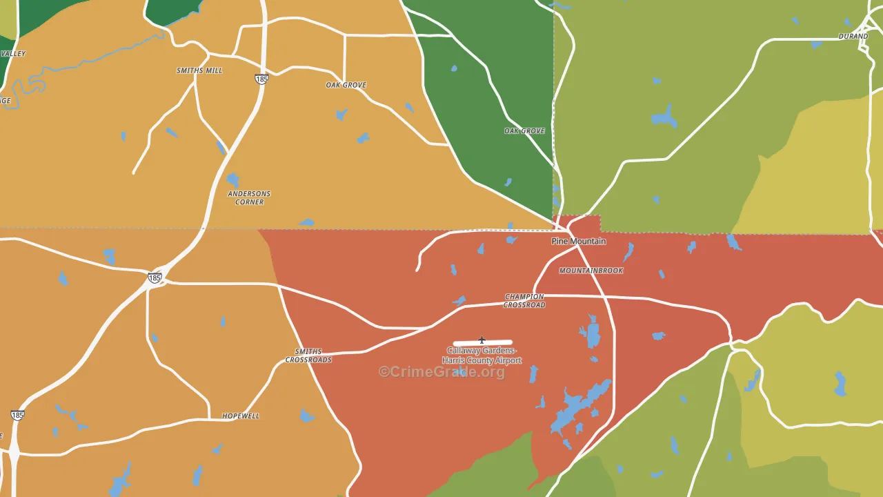 Pine Mountain, GA Map of Robbery Rates