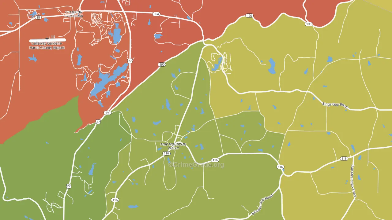 Pine Mountain Valley, GA Map of Robbery Rates