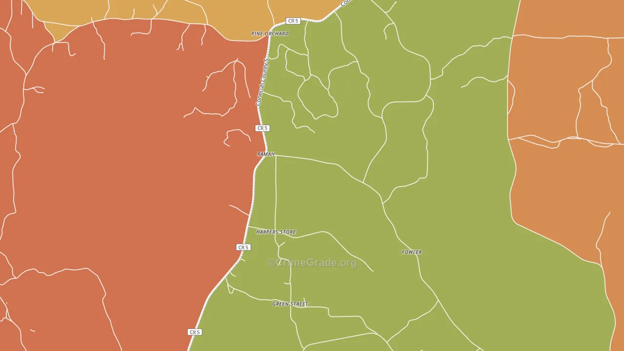 Pine Orchard, AL Map of Robbery Rates