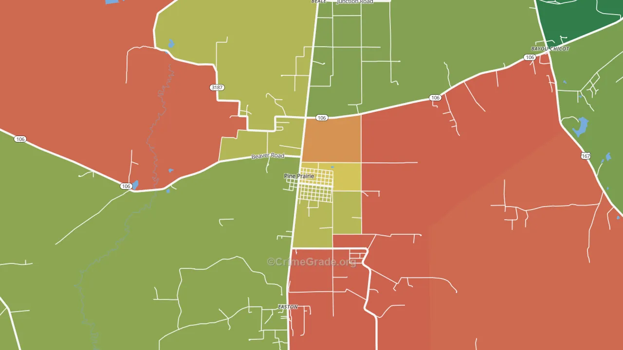 Pine Prairie, LA Map of Robbery Rates