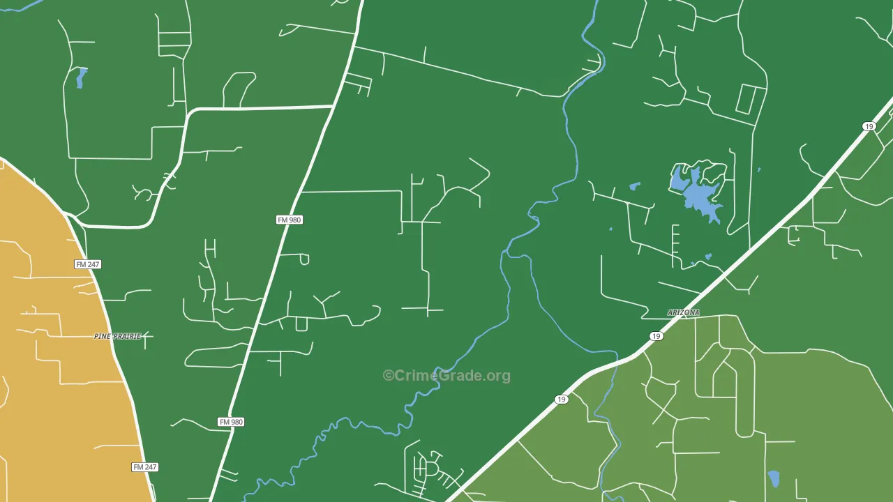 Pine Prairie, TX Map of Robbery Rates