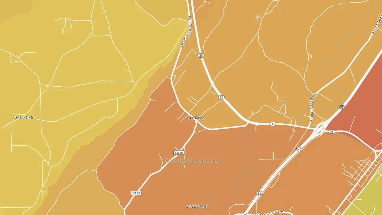 Pine Ridge, AL Map of Robbery Rates