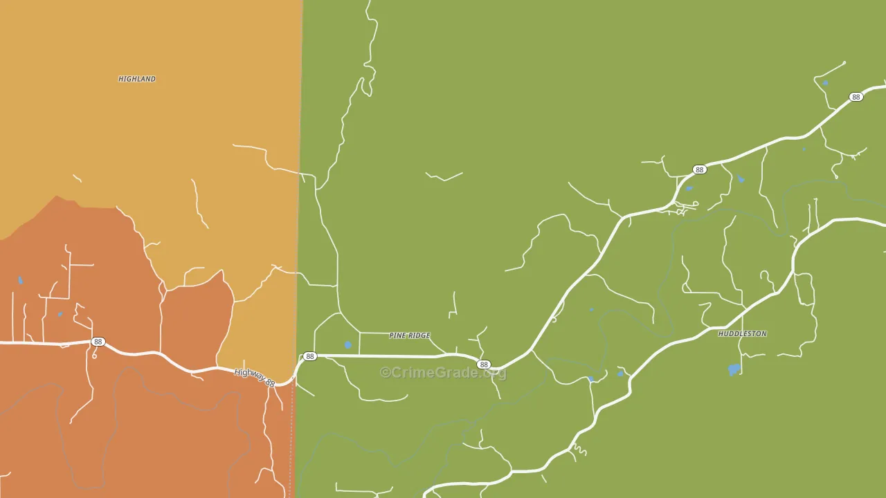 Pine Ridge, AR Map of Robbery Rates