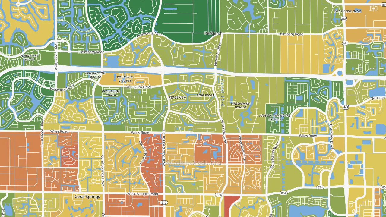 Pine Ridge, Coral Springs, FL Map of Robbery Rates