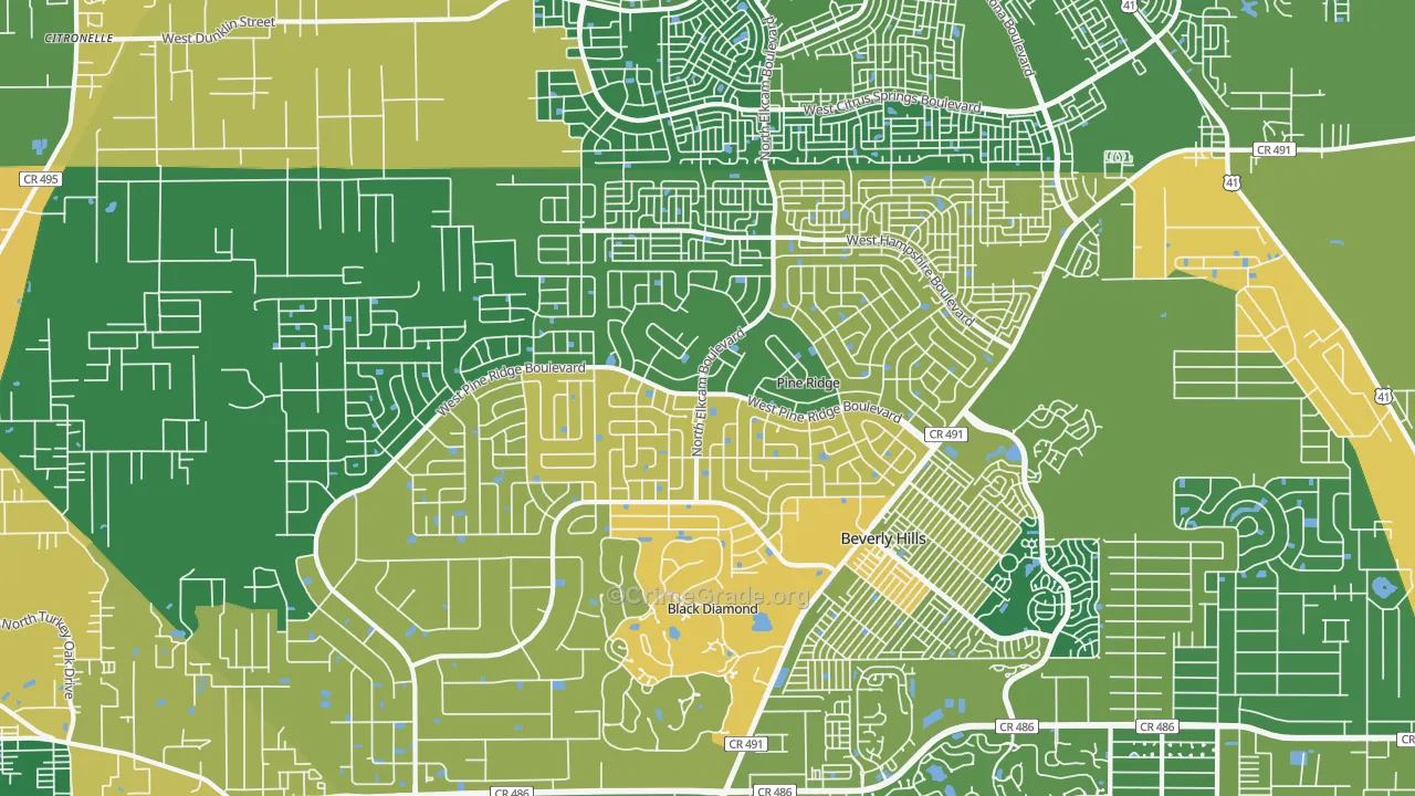 Pine Ridge, FL Map of Robbery Rates