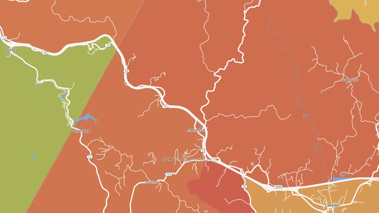 Pine Ridge, KY Map of Robbery Rates
