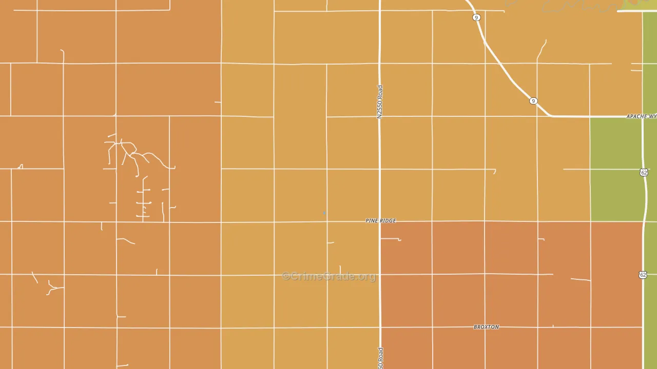 Pine Ridge, OK Map of Robbery Rates